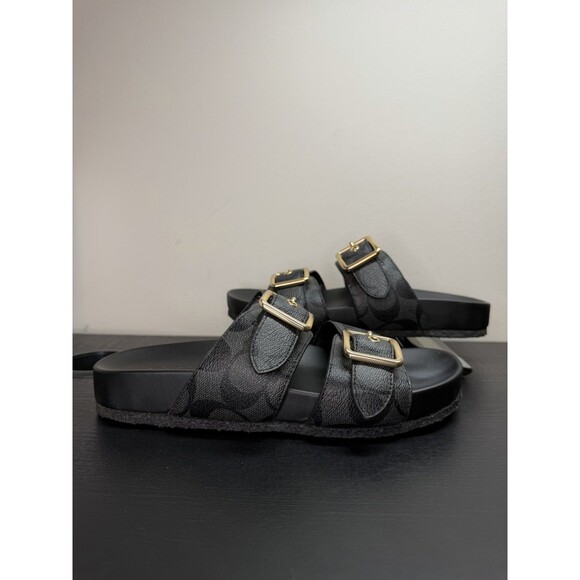 COACH Allanah Sandal Black Gold Buckles Women’s Sz 6B CK412 - Picture 6 of 12